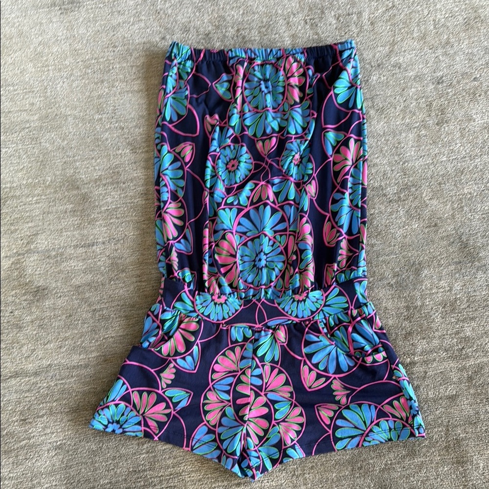Strapless Romper with Blue and Pink Accents Size XXS